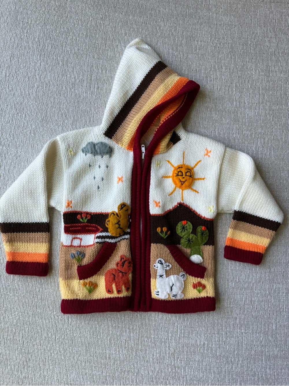 Peru Kids Hooded Sweater Jacket Hand Made